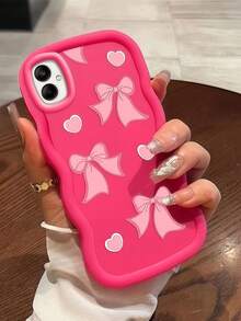 1个柔软全包覆式相机保护壳，波浪纹理边缘，创意可爱2D蝴蝶结和爱心图案，触感舒适柔软防滑，易于安装/拆卸，兼容三星A12/A13/A14/A15/A16/A17/A04/A05/A06/A07/A51/A54/A55/A56/A34/A35A/36/S25/S25Plus/S25Ultra、A54、Moto G13/14/15 - 波浪玫紅 - 查看 1