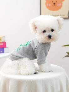 1pc Pet Clothes, Cute Round Neck Sweatshirt For Small/Medium Dogs & Cats, Vibrant Daisy Print - Grey - View 3