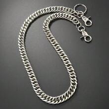 1 pieza Cadena de metal de estilo minimalista y punk para hombres, accesorio de cadena de pantalones de estilo hip hop, decoración de cintura con cadena gruesa - cadena simple de plata - Ver 2