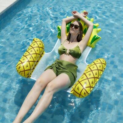 1pc Inflatable Fruit Shaped Swimming Pool Float Chair, 3-Tube Breathable Mesh Seat Water Hammock, Foldable Summer Adult Swimming Pool Floating Raft
