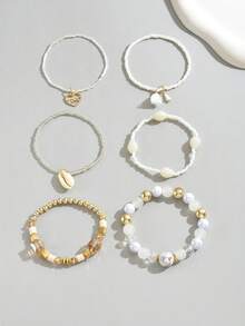 1 Set LOVE Metal Pendant Tassel Shell Bracelet, Bohemian Style Beach Vacation Wear - Multicolor - View 9