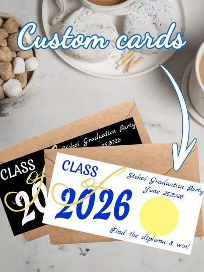 Thiệp Tốt Nghiệp Cào Tùy Chỉnh Cá Nhân - 21x10cm, Món Quà Kỷ Niệm và Kỷ Niệm Tương Tác, Chiếc thiệp thú vị này có ảnh của người tốt nghiệp, dòng chữ cá nhân hóa như "William Tốt Nghiệp ngày 6 tháng 6 năm 2026", và một khu vực cào vui nhộn để lộ ra các thông điệp như "Trúng rồi!" hoặc "Rất tiếc, bạn không trúng". Kèm theo phong bì quà tặng bằng giấy Kraft.