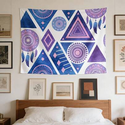 1pc This Bohemian Geometric Watercolor Tapestry Is Stylish And Unique, Perfectly Complementing Home, Dormitory, And Bedroom Wall Decorations.