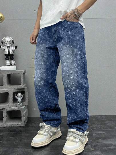 Grunge Goth Y2K 风格男士休闲宽松直筒条纹牛仔裤，四季皆宜，时尚个性街头服饰，适合工作、通勤、舞台表演、朋友聚会、户外活动等场合。