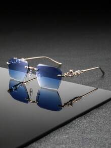 1 Pair Men's Metal Square Rimless Cut-Edge Glasses, Luxury Elegant Classic Business Casual Style, Fashion Eyewear - Multicolor - View 12