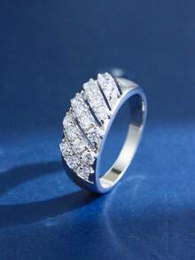 1 pièce Bague pour homme en argent S925, design en diamant en degrés brillant et éclatant, convient pour le port quotidien et les occasions formelles, cadeau de luxe pour l'amoureux le jour de la Saint-Valentin - Argent - Voir 2