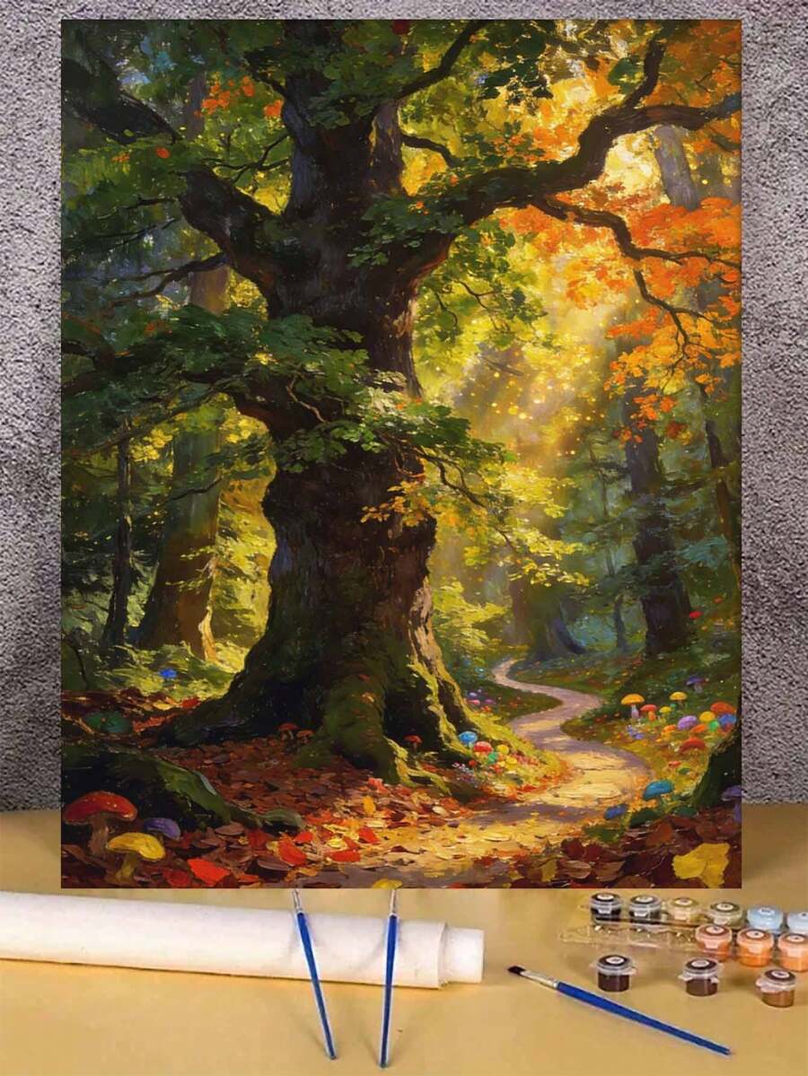 Pintura por números en lienzo del paisaje del sendero del bosque mágico, obra de arte hecha a mano para decoración del hogar, 40x50cm/16x20 pulgadas, regalo de vacaciones - 40*50cm - Ver 1