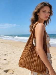 Túi đeo vai nữ thời trang thường ngày, dung tích lớn, túi lưới dệt gấp gọn, túi đeo vai thông thường và phụ kiện du lịch. - A - Xem 11