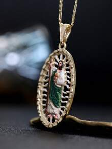 1pc 14k Gold Laminated Hollow Charm | Enamel Painting And Gold Tone Finish Pendant Necklace Suitable Men Daily Wear, Easter, Graduation, Father's Day, Birthday - Gold - View 7