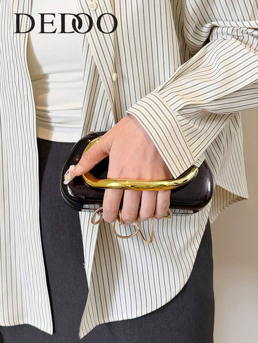 Dedoo 1pc Minimalist Retro Elegant Handbag, Box-Shaped Chain Shoulder/Crossbody Bag For Party, High-End Small Purse