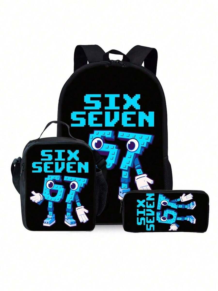 Brainrot "Number 67" Backpack Set - Lightweight Daypack With Print Adjustable Straps And Zipper Closure Cute Birthday Gift Durable Material Suitable For School Travel Or Daily Brainrot Trousse Scolaire Commute Perfect - Multicolor - View 1