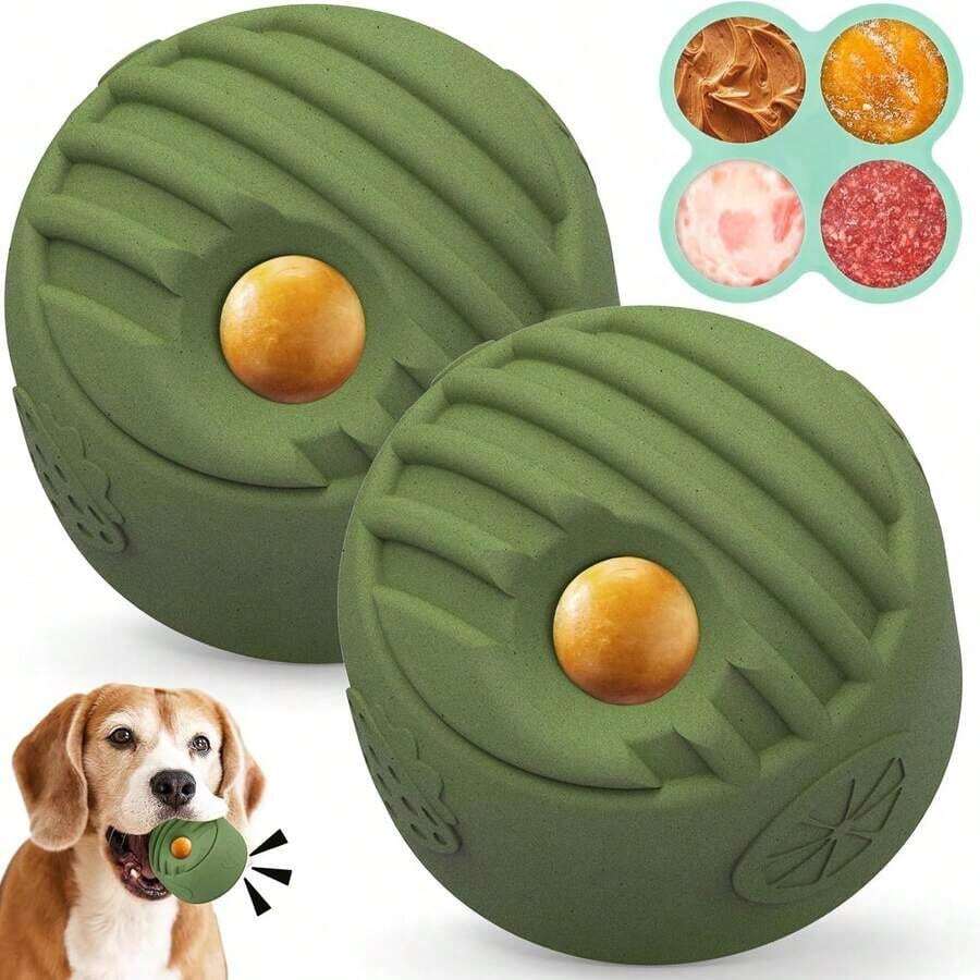 2 món đồ chơi tương tác cho chó lớn (20-140lbs) - Đồ chơi nhai bằng cao su bền, chịu được lạnh, hương bạc hà, giúp giảm lo âu và là đồ chơi giải đố, có chức năng phân phát thức ăn, dễ vệ sinh, bền lâu, thiết kế ít gây bẩn. - màu xanh lá - Xem 1