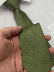 Men's Slim Tie With Striped Detail, Multi-Purpose Style, For Weddings, Groomsmen, And Social Events. - 橄欖綠 - 查看 3