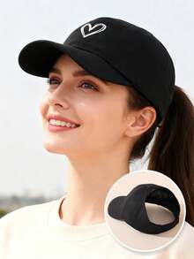 1pc Women's Casual Baseball Cap With Heart Embroidery, Adjustable Snapback, Suitable For Outdoor Sun Protection In Summer And Valentine's Day - Heart Embroidery 1 - View 19