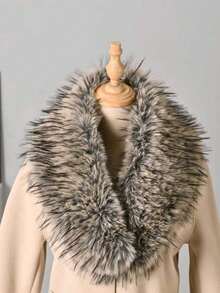 1pc Faux Fur Fox Fur Collar Scarf, Fashionable Accessory - Khaki - View 3