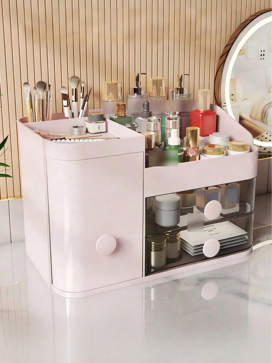 Makeup Organizer Box, Desk Dust-Proof Skincare Products Large Capacity Vanity Drawer Style Lipstick Transparent Storage Rack Back To School - Multicolor - View 1