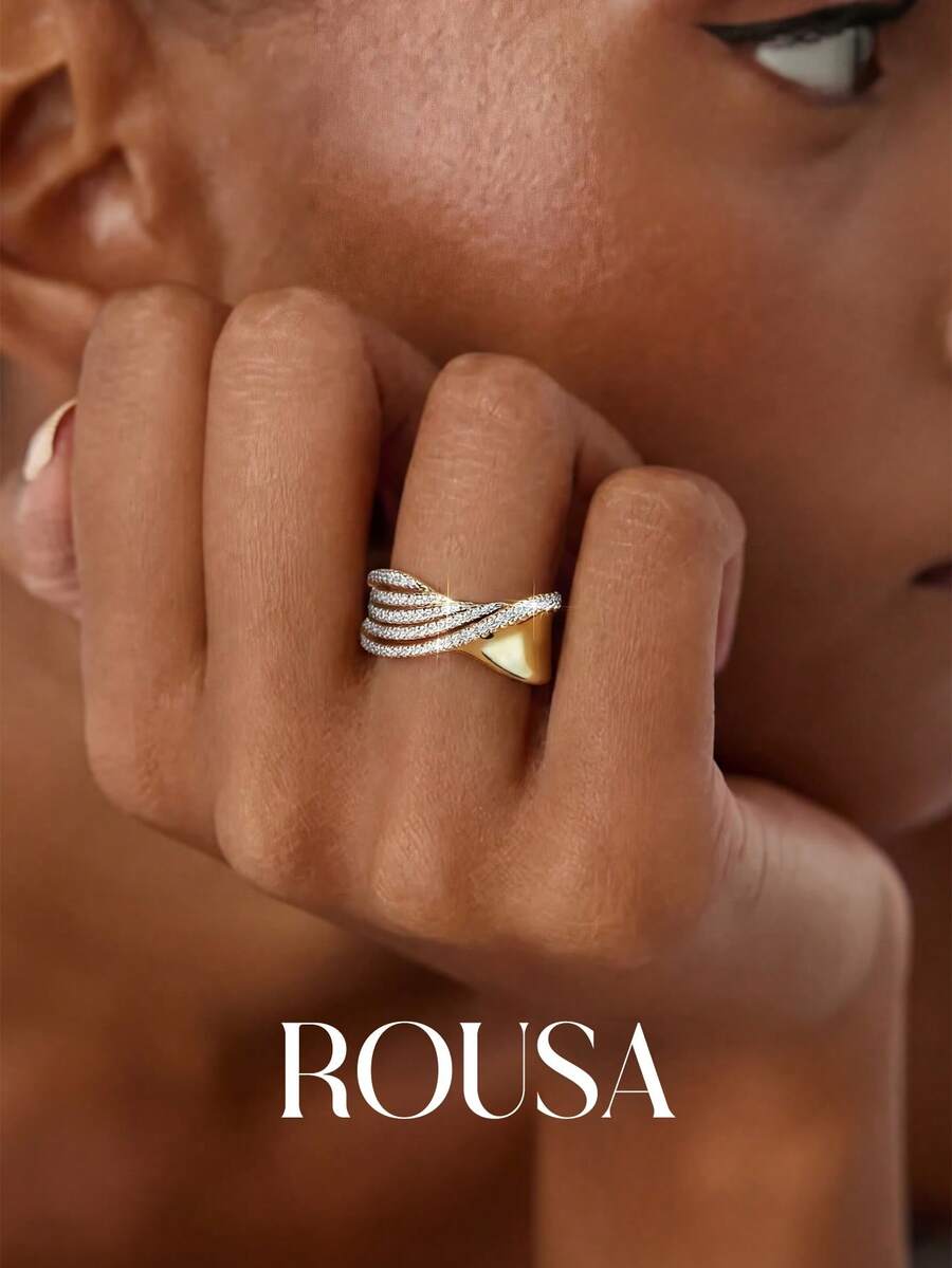 1pc Luxury High-Shine Punk Line Design Ring, 925 Sterling Silver Women's Ring, Elegant Women's Jewelry, Valentine's Day/Birthday Gift, Daily Wear - Drill Lines - View 1