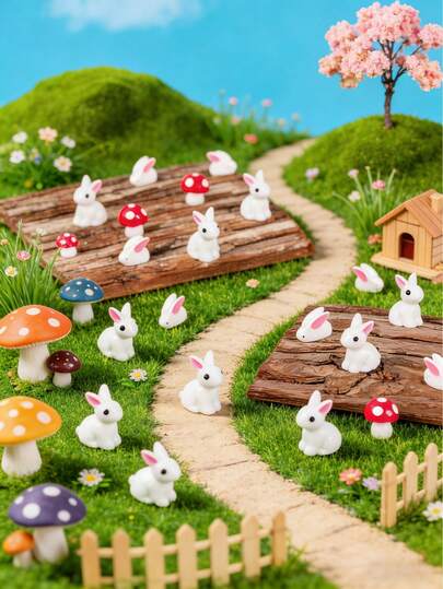 2个迷你树脂兔子摆件，微型兔子造型小动物装饰品，适用于DIY仙女花园、生日派对礼物填充物、微景观工艺品、玻璃容器、盆栽植物装饰、汽车内饰配件、家居装饰、书架、客厅场景、复活节主题派对、礼品袋填充物。