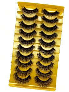 10对柔软蓬松、自然逼真的3D仿貂毛假睫毛，打造更长更浓密的睫毛。假睫毛，睫毛，假睫毛。 - 黑色 - 查看 5