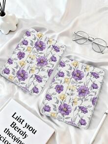 1pc Purple & Yellow Floral Pattern Painted Tablet Case, Compatible With IPad Mini 4/5/6/7, Air, 9.7/10.2/10.5, Air 4/5, Pro 11", 10th Gen, Air 11" (M3) 2025, 11" (A16) 11th Gen 2025, Galaxy Tab A8 10.5" 2022. Includes Pencil Slot, Tri-Fold Stand, TPU Soft Edge Protection, Magnetic Sleep/Wake, Minimalist/Elegant/Fun/Personalized/Creative Design - Multicolor - View 3