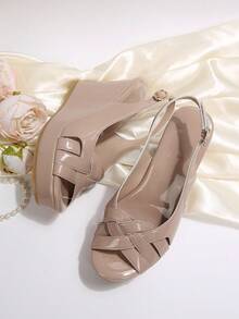 2026新款夏季百搭罗马风厚底单带粗跟女凉鞋 - 杏色 - 查看 2