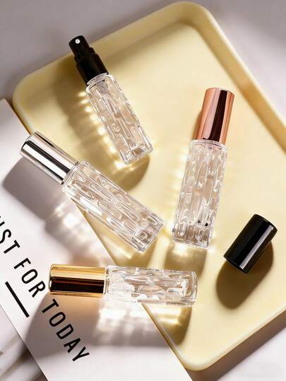 10pcs/Set 4 X 10ml Refillable Portable Travel Perfume Bottles - 3pcs Perfume Accessories (Dropper, Funnel, Divider) - Artistic Bottle Cap Design, Transparent Elegant DIY Cosmetic Containers, Travel Essentials | Suitable For Toner, Essence And Perfume | Mini Portable, Comply With Airplane Carry-On Regulations, Vacation Travel Necessity, Fashionable Travel Accessory