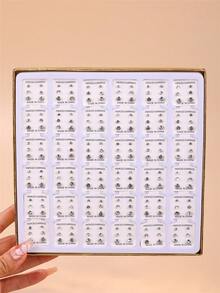 108颗/盒 简约透明水晶耳钉套装，适合女性日常佩戴和送礼 - 無色 - 查看 4