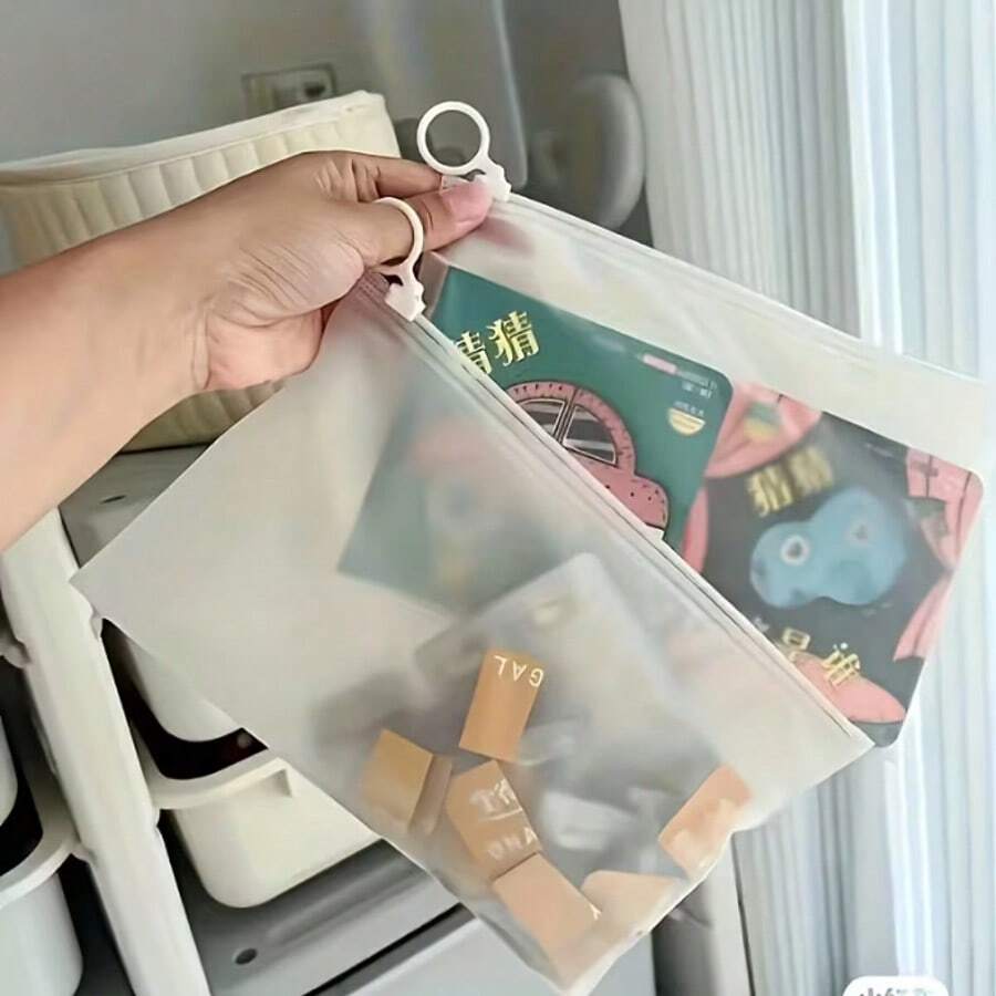 10个装PVC透明可重复使用拉链袋，洗漱用品收纳袋，多用途储物袋，化妆品收纳袋，防水，耐用，防褪色，带提手，可手洗，适合旅行和收纳 - 彩色 - 查看 1