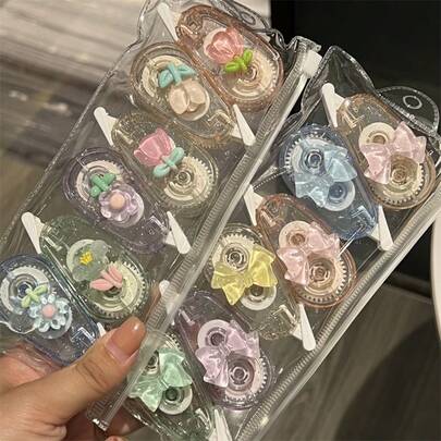 6/1 Set ABS Resin Correction Tape, Quick Fix Tape With Tulip And Bow Decor, Suitable For Office, School, Study, Writing And Spelling Correction, Portable And Easy To Use, Great For Students And Office Workers, Ideal Back To School Gift