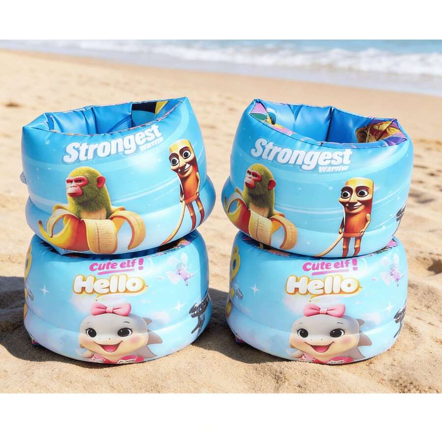Cute Dolphin Print Inflatable Arm Bands, Beginner Swimming Floats, Water Sports Equipment - Pink - View 1