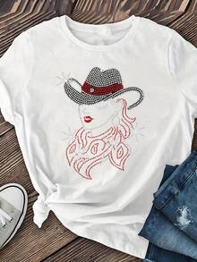 [Camicie casual da cowboy] Camicie casual a maniche corte da donna in stile cowboy | Top a collo tondo con motivi per primavera ed estate - Moda donna, Abbigliamento donna - nero - Visualizzare 8
