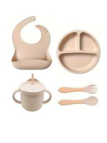 Customized Children's Tableware, Infant Complementary Food Weaning Tools, Silicone Bibs, Plates, Bowls, Straw Cups, Forks And Spoons - Multicolor - View 14
