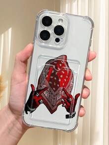 1PC Diseño urbano y moderno con pañuelo de cuadros rojos estilo paisley y gesto de manos rapero, funda para móvil transparente con ranura para tarjetas, protección completa de cámara, compatible con iPhone 17/16/15/14/13/12/11/Pro/ProMax, compatible con Galaxy A54/S24 Ultra/Plus, compatible con Moto/Galaxy/Redmi/Honor/OPPO, anti-caídas y almacenamiento, diseño minimalista - transparente - Ver 4