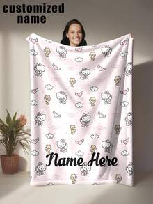 SANRIO 1pc Hello Kitty Themed Blanket - Customizable Personalized Name, Pink Main Color, Decorated With Hearts And Hello Kitty Text, Cute And Sweet Style - Soft And Comfortable, Suitable For Sofa, Bed, Office Nap - All-Season Comfortable Blanket, Home Gift, Birthday Gift, Christmas Gift, Personalized Gift. - Multicolor - View 17