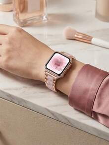 2-In-1 Women Fashion Rose Gold & Shiny White Stainless Steel & Resin Watch Strap With Watch Case Compatible With IWatch 40mm 41mm 44mm 45mm,Luxury Fashion Stainless Steel Watchband Compatible With Apple Watch Series 9 8 7 SE3 6 5 4,High Fashion Smart Watch Strap Compatible With Apple Watch Bands,Bracelet Watch Strap Accessories Set - Rose Gold With White Flash - View 7