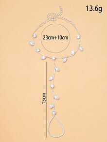 1 pieza Cadena para el pie con anillo para el dedo del pie con forma de hoja de plata y cristales, joyería de moda europea y americana para la playa para mujeres - Plateado - Ver 6