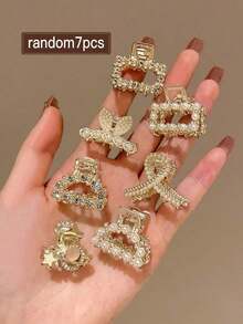 7pcs Women's Faux Pearl And Decor Half Up Hair Clip Party Gold Piece Summer Hair Claw Hair Clips Hair Jaw Clip Hair Clamps Hair Clutch Hair Catcher Clip, School Stuff, College, Pearl Hair Accessories Fall Winter Claw Clip Vacation Outfits Woman - 金子 - 查看 1