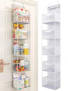 4-Layer Wall Mounted Storage Organizer Bag, Large Capacity Foldable Fabric Hanging Pouch For Kitchen, Toys, Bathroom Essentials, Living Room, Kids Room, Bedroom, Transparent Dividers Save Space Decorative Storage Rack - Multicolor - View 2