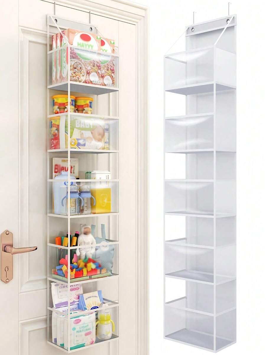 4-Layer Wall Mounted Storage Organizer Bag, Large Capacity Foldable Fabric Hanging Pouch For Kitchen, Toys, Bathroom Essentials, Living Room, Kids Room, Bedroom, Transparent Dividers Save Space Decorative Storage Rack