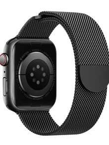 1pc Unisex Classic Stainless Steel Dual-Buckle Magnetic Milanese Loop Band Compatible With Apple Watch Series 10 9 45mm-38mm, Series Ultra/SE/10/9/8/7/6/5/4/3/2/1, Black Fashionable Band, Smart Watch Band, Watch Band Accessories, Breathable Non-Sweat, Popular Spring/Summer Item - Black - View 15