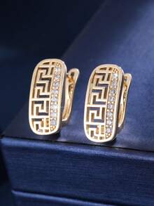 1 Pair Geometric Aesthetic Comfortable Hollow Vertical Zirconia Earrings, Stylish Design For Women, Art Exhibition Gift - W17851 - View 18