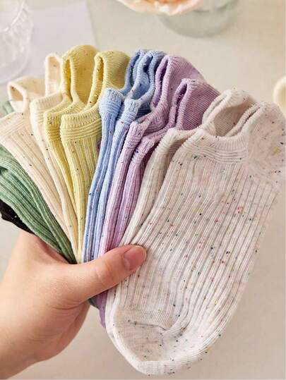 2/5 Pairs Women's Short Socks, Polka Dot And Striped Design, Suitable For All Seasons, Random Colors