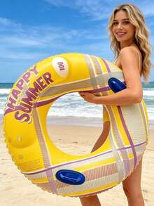 1个成人双把手耐用PVC充气游泳圈，适用于大型游泳池漂浮，耐用夏季沙滩漂浮装置 - 彩色 - 查看 8