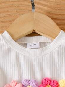 2pcs/Set Baby Girls' Cute Floral Print Round Neck Top And Flared Casual Pants Set, Summer - White - View 4