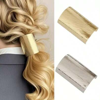 1pc Fashionable Metal Cylinder Textured Lava Inserted Hair Clip, High Ponytail Holder, Retro Elegant Crimped Wave Versatile Hair Accessory