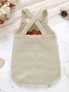 1pc Baby Girl Solid Color Sleeveless Bodysuit, Baby Girls Can Wear White Short Sleeve Underneath, Cute Sun Pattern Knit Bodysuit - Khaki - View 5