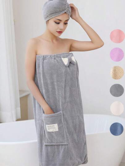 2 Pcs Bath Wrap Towel With Hair Drying Towel For Women And Girl ,Adjustable Women Wearable Bath Robe Beach Bath WrapTowel, Wearable Wrap Bath Towel Coral Fleece Absorbent Bath Skirt Adult Wearable Bath Robe Beach Spa Sauna Shower Robe