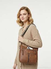 Fashionable Retro Women's Large Capacity Leather Woven Shoulder Bag With Strap, Suitable For Commuting - Brown - View 7