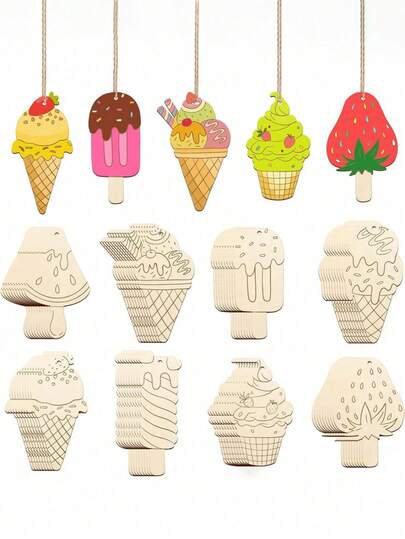 8pcs/16pcs Creative Ice Cream Shaped Unfinished Wooden Slices, Wooden Ice Cream Shaped Ornaments, Blank Wooden Ice Cream For DIY Crafts, Suitable For Art Creation, Classic Summer Decoration, Hawaii Decor, Holiday Pendant Or Ornament, Party Favors, Graduation Gifts, Home Decor, Gardening Decor, For Weddings, Birthdays, Mother's Day, Summer Decor, Graduation Season
