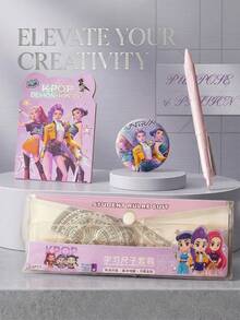 Bộ văn phòng phẩm K-Pop D-Emon Hunters Anime Kawaii, đồ dùng học tập dễ thương bao gồm sổ tay, thước kẻ, ghim cài áo, bút gel, thiệp mời dự tiệc, quà tặng thần tượng dễ thương dành cho các bạn nữ tuổi teen. - Nhiều màu - Xem 2